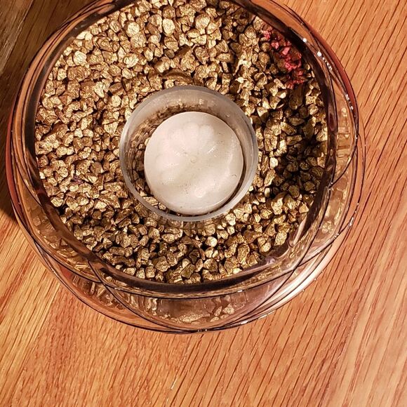 Tea Light Stained Glass Candle Holder with Gold Stones - Picture 2 of 5